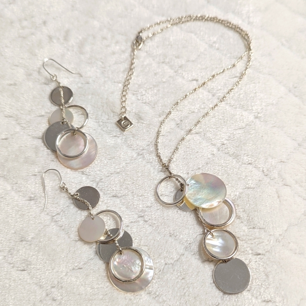 Vintage Nine West Silvertone and Faux Mother Of Pearl Jewelry Set - Picture 2 of 8